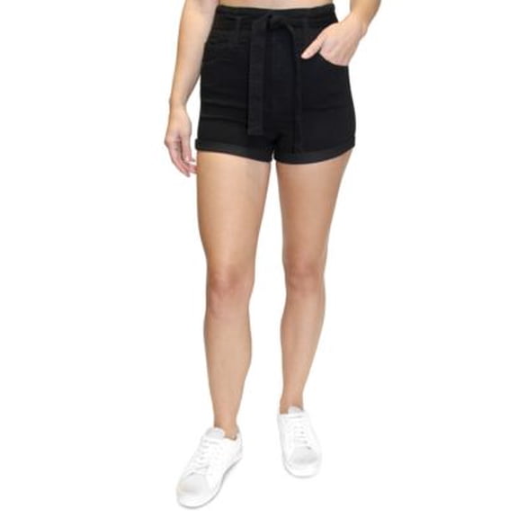 MSRP $39 Almost Famous Juniors' Belted High Rise Denim Shorts Size 9 (LINT)