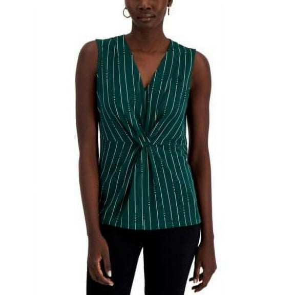 MSRP $40 Alfani Women Printed Twist-Front Sleeveless Blouse Green Size Small