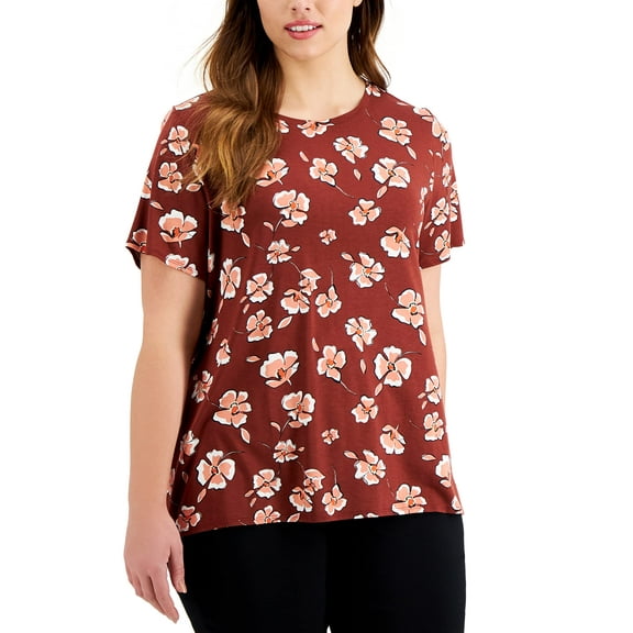 MSRP $40 Alfani Womens Plus Size Printed T-Shirt Red Size 0X