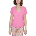 thumbnail image 1 of MSRP $40 Calvin Klein Performance Womens Textured Ruched T-Shirt Pink Size Large, 1 of 1