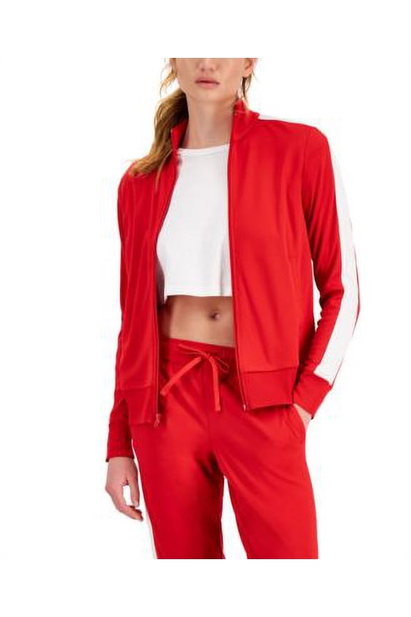 ID Ideology Womens Zip Striped Sleeve Track Jacket Licorice Red XS