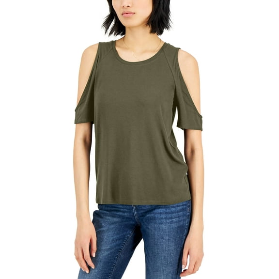 INC International Concepts Womens Cold Shoulder T-Shirt Burnt Olive S