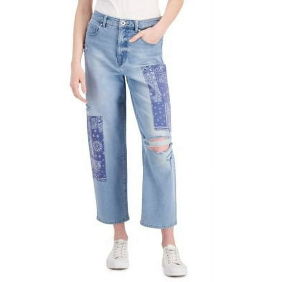 MSRP $40 Style & Co Petite High-Rise Patchwork Vintage Mom Jeans Blue Size 14 P