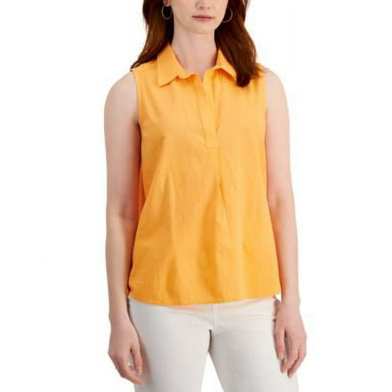 MSRP $40 Style & Co Womens Sleeveless Popover Collared Blouse Orange Size Large