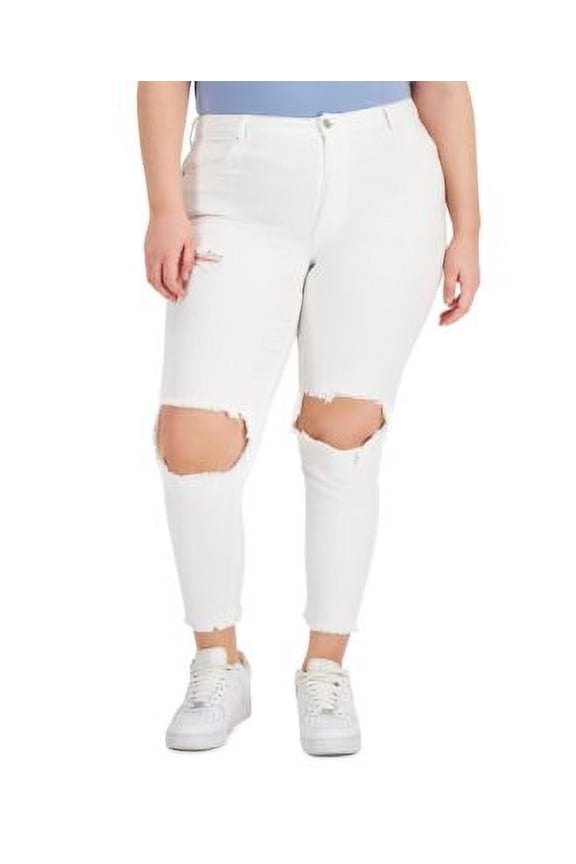MSRP $40 Tinseltown Women Plus Size High-Rise Destructed Mom Jeans Size 18W
