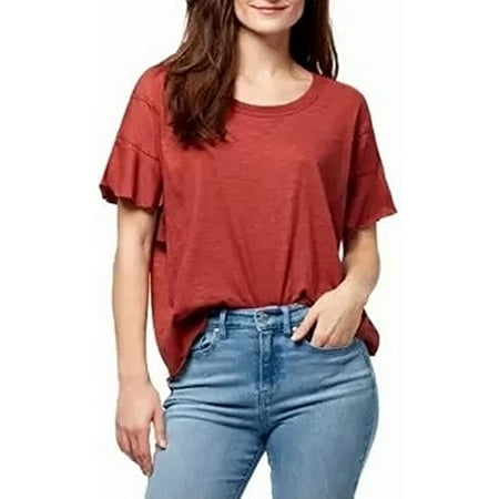 MSRP $40William Rast Women's Annika Flutter Short Sleeve Top, Rustic Rose, Large