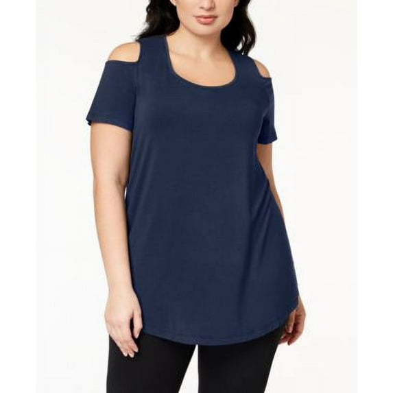 MSRP $43 Jm Collection Plus Size Cold-Shoulder Top Blue Size 1X