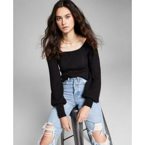 MSRP $44 And Now This Puff-Sleeve Sweater Black Size Large