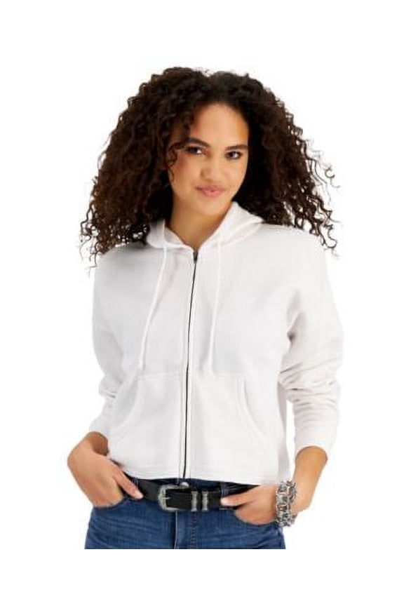 Juniors Zip-up Hooded Sweatshirt White Size XL