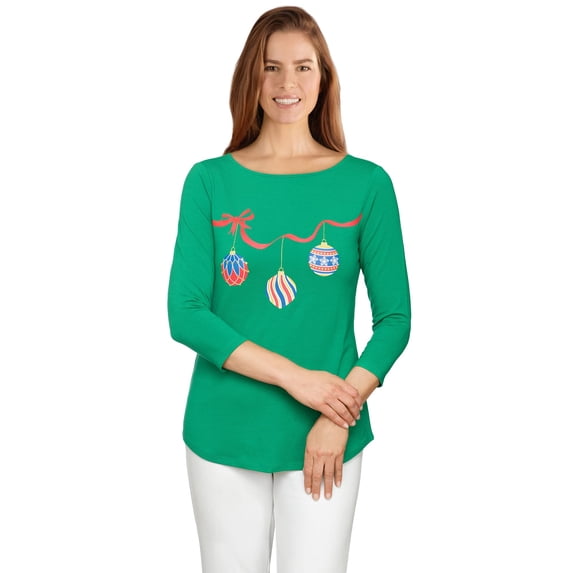 MSRP $45 Ruby Rd. Women's Festive Holly Green Top Size Large