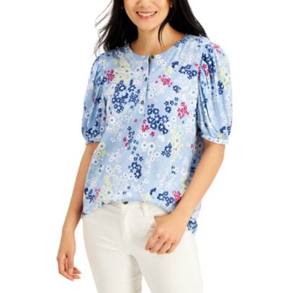 MSRP $45 Style & Co Petite Floral-Print Poet Blouse Blue Size Petite XXL