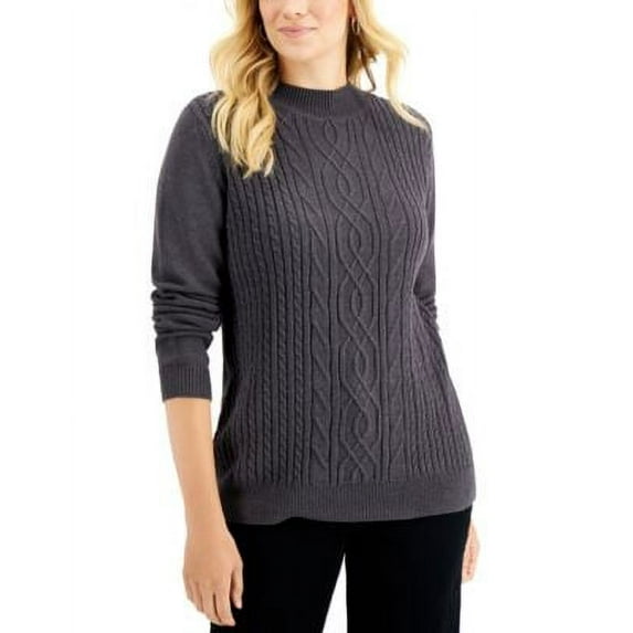 MSRP $47 Karen Scott Cable-Knit Mock-Neck Sweater Charcoal Size Medium