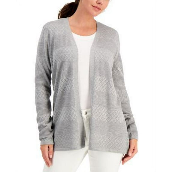 MSRP $47 Karen Scott Pointelle-Stripe Open-Front Cardigan Estate Blue Size XS