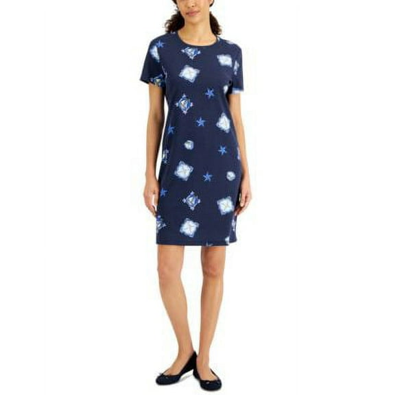 Karen Scott Womens Nautical Treasures Printed Dress Intrepid Blue M