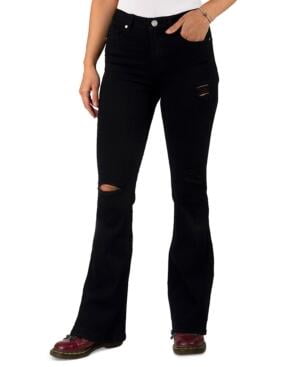 MSRP $49 Indigo Rein Juniors Distressed High-Rise Flare Jeans Black Size 1