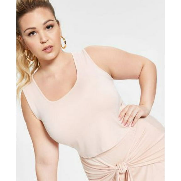 MSRP $49 Nina Parker Women Trendy Plus Size Cropped Tank Top Beige Size 2X