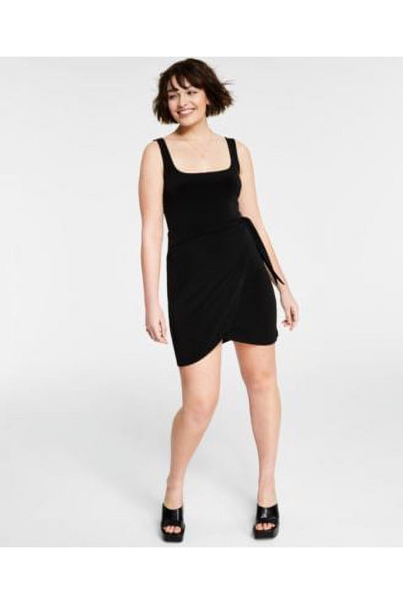 Womens Side Tie Mini Dress Deep Black XS