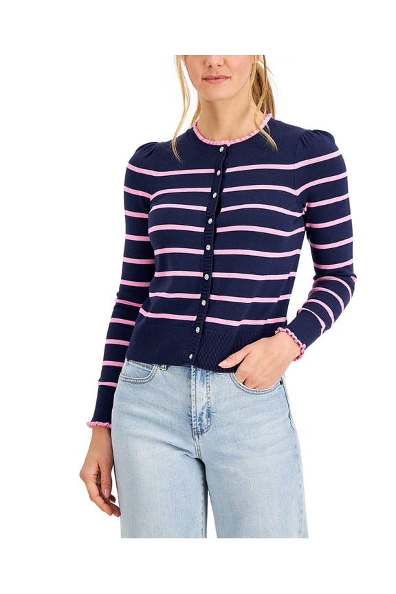 Womens Striped Button Cardigan Intrepid Blue Combo XL