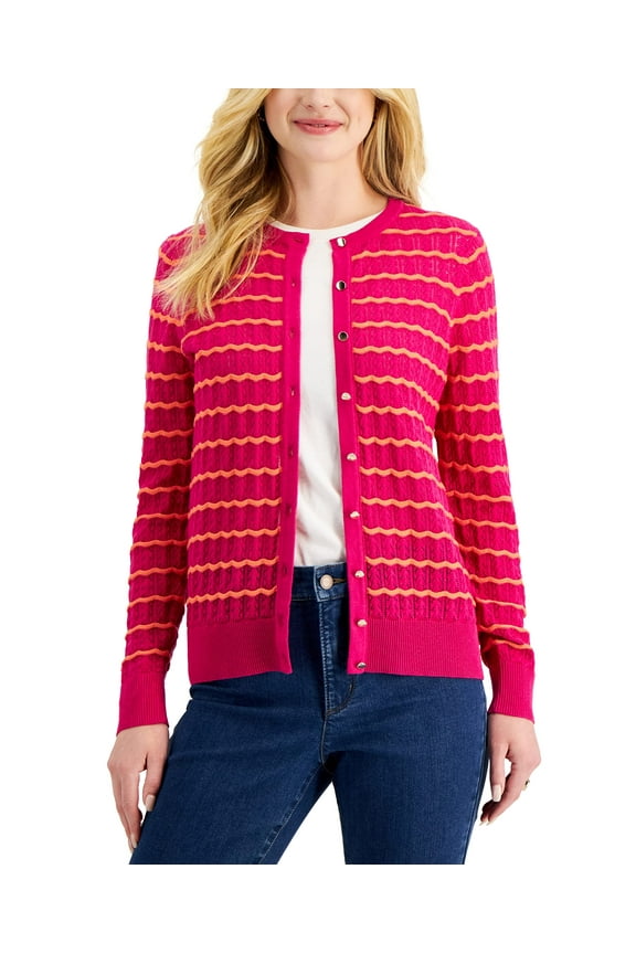 Womens Wavy Stripe Button Cardigan Pink Tutu L