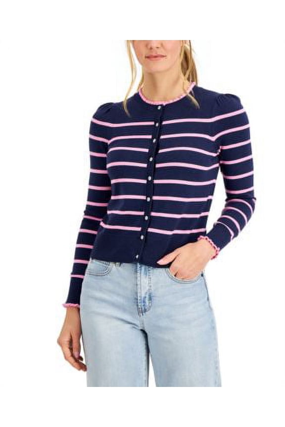 Womens Striped Button Cardigan Intrepid Blue Combo S