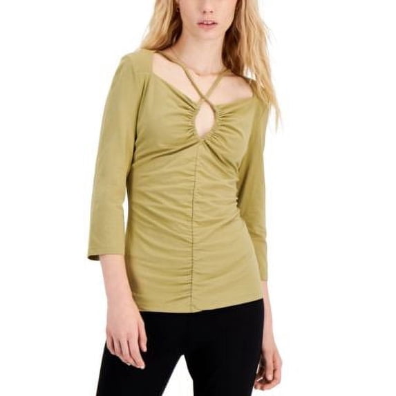 MSRP $50 Inc International Concepts Women Ruched Keyhole-Neck Top Size Small