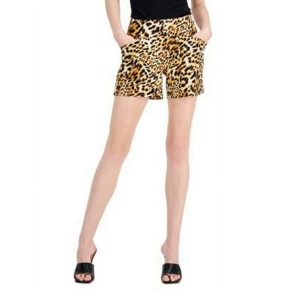 MSRP $50 Inc Womens Mid Rise Leopard Print Pull-On Shorts Black Size 4
