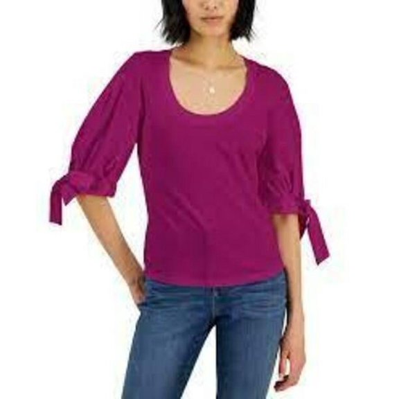 INC International Concepts Womens Tie Sleeve Top Cranberry Rose 2XL