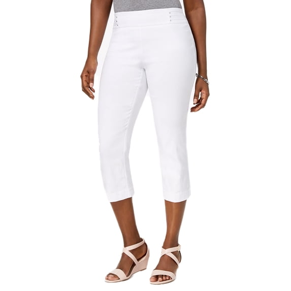 JM Collection Petite Rivet Detail Tummy Control Capri Pants Bright White PM