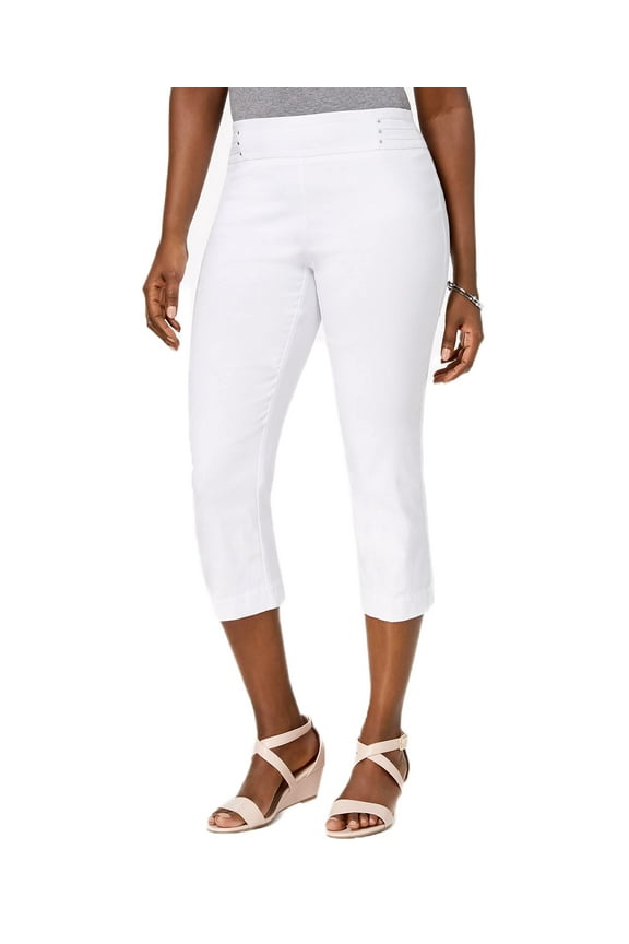 Petite Rivet Detail Tummy Control Capri Pants Bright White PM