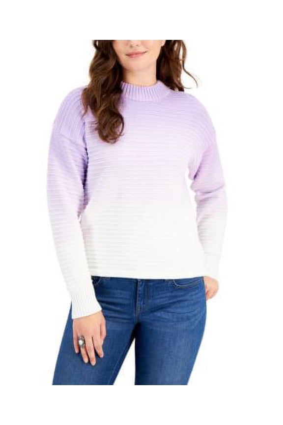 Style & Co Ombre Cotton Pullover Sweater Orchid White Ombre XL