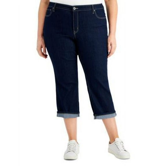 MSRP $50 Style & Co Plus Size Roll Cuff Capri Pants Blue Size 24W