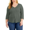 thumbnail image 1 of MSRP $50 Style & Co Plus Size Solid Henley Top Green Size 2X, 1 of 1