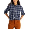 thumbnail image 1 of MSRP $50 Style Co Women Plaid Cotton Button-Down Boyfriend Shirt Navy Size XL, 1 of 1