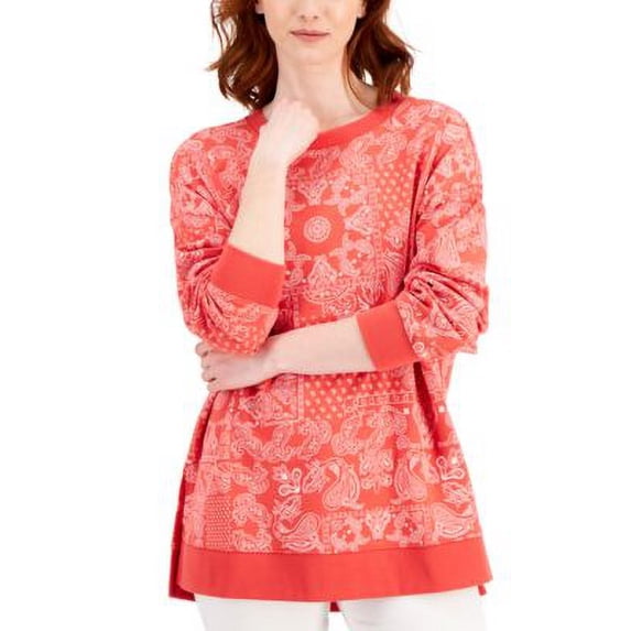 MSRP $50 Style & Co Women Printed High-Low Sweatshirt Red Size Large