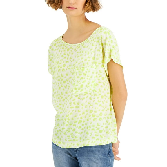 MSRP $50 Style & Co Womens Animal-Print Woven Blouse Green Size Medium