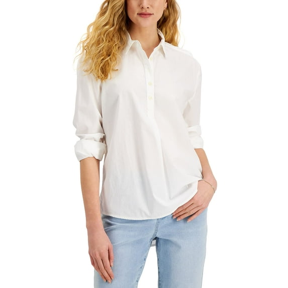 MSRP $50 Style & Co Womens Cotton Popover Shirt White Size Medium