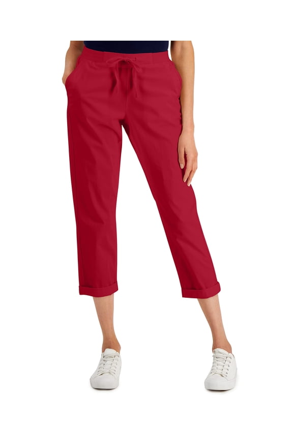 MSRP $50 Style & Co Womens Pull On Cuffed Crop Utility Pants Red Size Medium