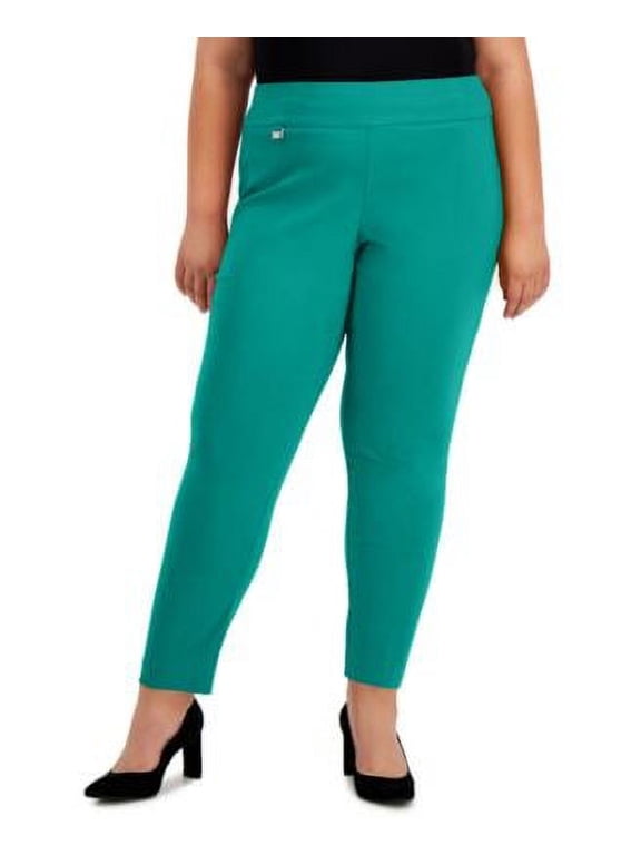 MSRP $55 Alfani Plus Size Tummy-Control Pull-On Skinny Pants Teal Size 18W