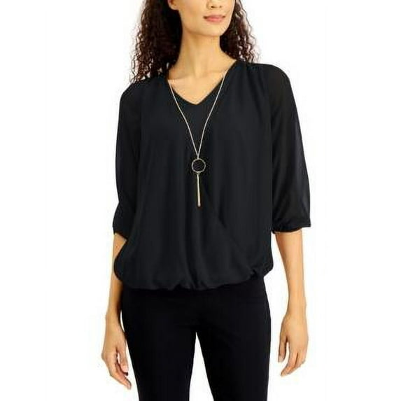 MSRP $55 Jm Collection Petite Surplice Necklace Top, Size Petite (PP)