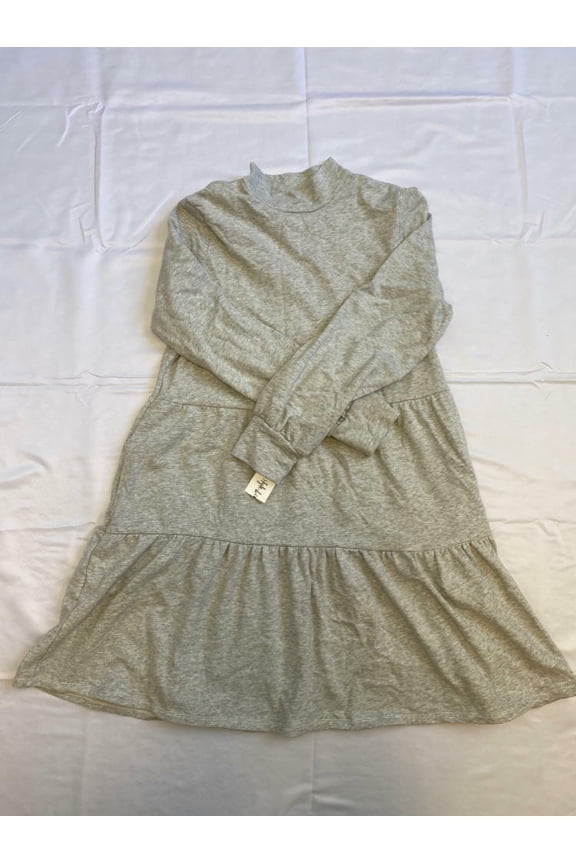Style & Co Mock Neck Tiered Dress Silver Heather L