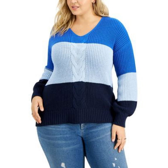 MSRP $57 Style & Co Plus Size Colorblocked Sweater Navy Size 1X