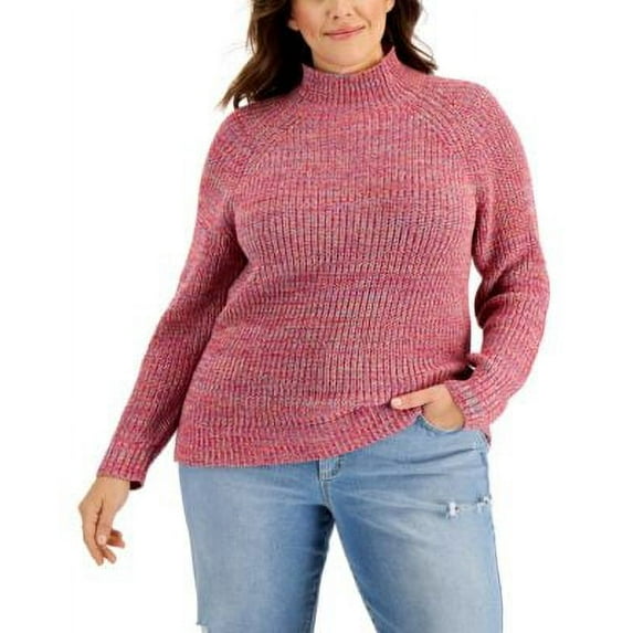 MSRP $57 Style & Co Plus Size Cotton Funnel-Neck Sweater Multicolor Size 0X