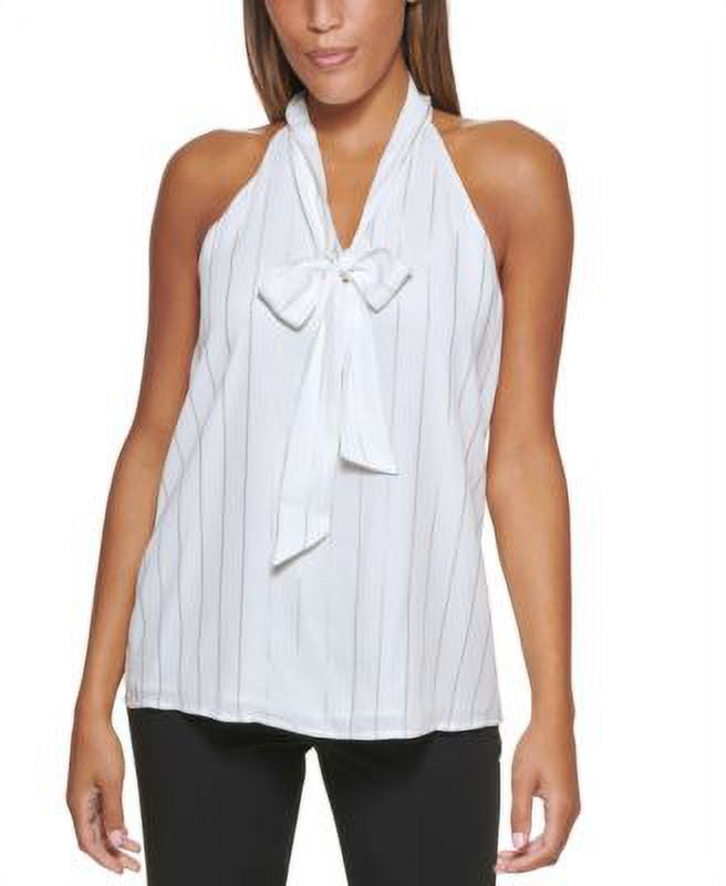 MSRP $59 Calvin Klein -Fit Metallic Stripe Tie-Neck Halter Top