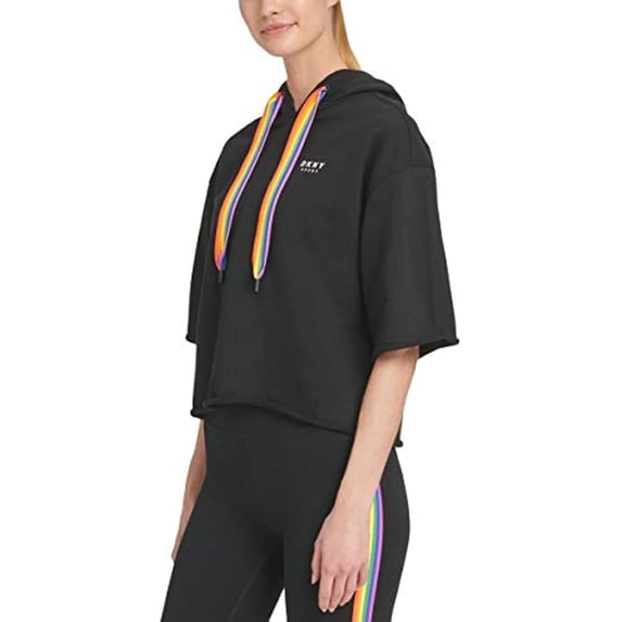 MSRP $59 DKNY Womens Elbow Sleeve Hoodie Top Black Size Small