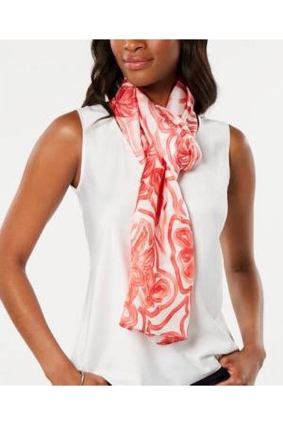 MSRP $59 Echo Sketched Flower-Print Silk Oblong Scarf Red One Size