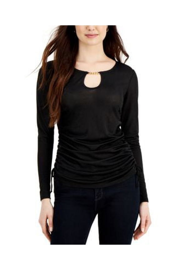 Fever Chain Neck Ruched Top Black L