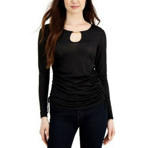 Fever Chain Neck Ruched Top Black L