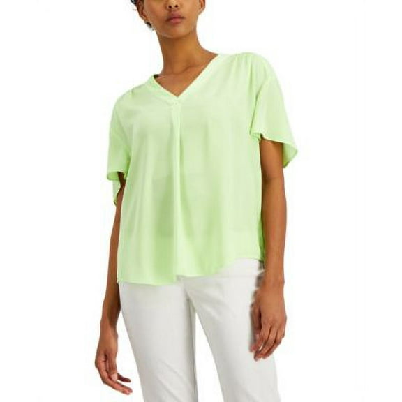 Alfani Women Shirred V-Neck Dolman-Sleeve Blouse Green Size Small