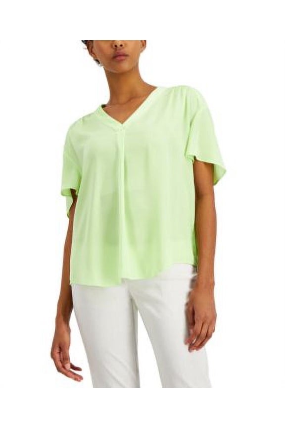 MSRP $60 Alfani Women Shirred V-Neck Dolman-Sleeve Blouse Green Size XL