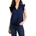thumbnail image 1 of Charter Club Womens Tie Hem Button Up Blouse Intrepid Blue M, 1 of 1
